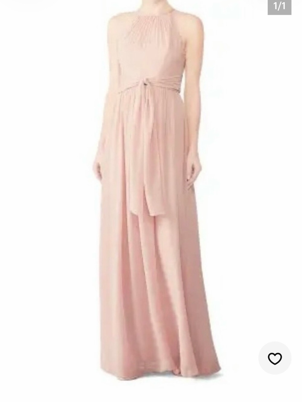 Monique Lhuillier Pink Daniela Gown.  Halter-Neck Dress with Waist Sash